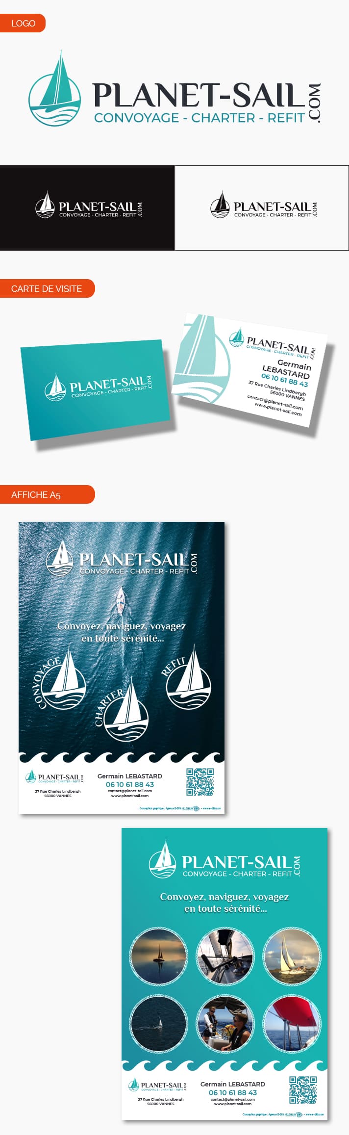 Logo, carte de visite et Flyer pour Planet Sail