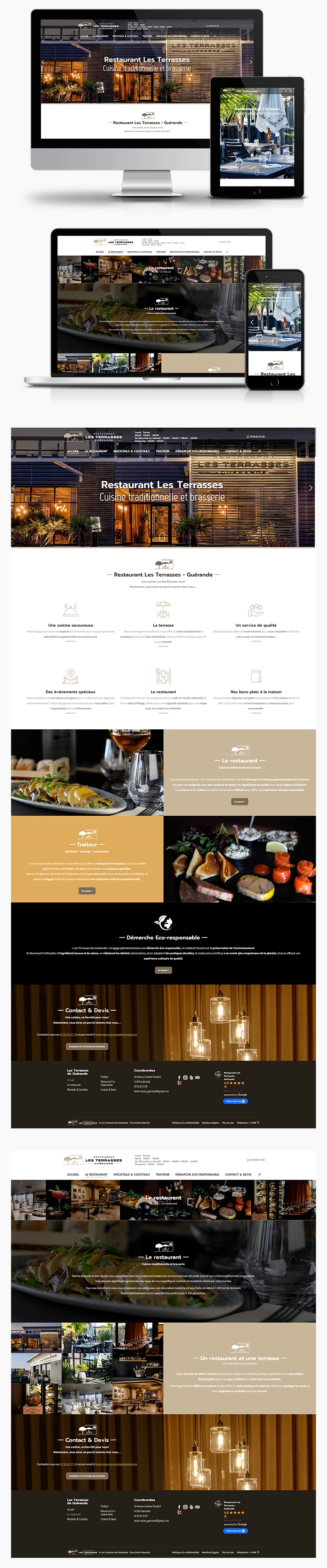 Site internet et les versions responsives du site du restaurant Les Terrasses - Guérande